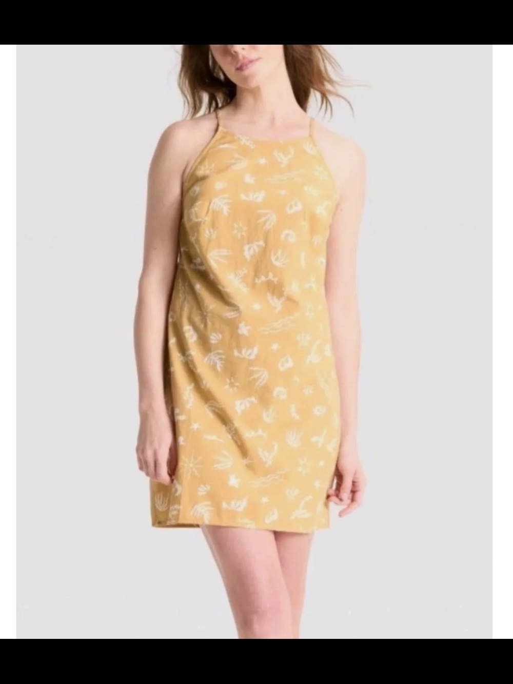 Women’s Mustard Yellow Printed Slip Dress With open Back 1X